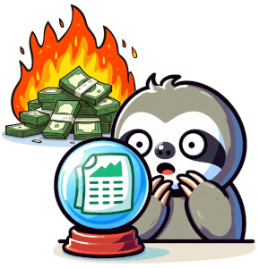 Astonished sloth using a crystal ball to identify terrible spending habits