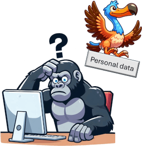 Tech-cautious gorilla unaware of a dodo stealing personal information